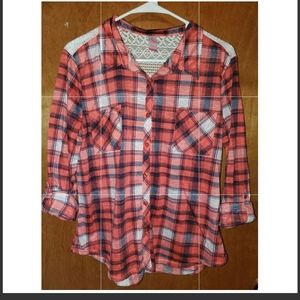 Plaid top with crochet back